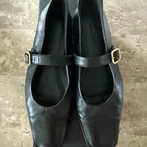 Massimo Dutti Black Flats with Gold Buckle